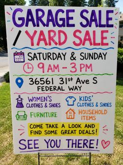 Yard Sale Saturday & Sunday 9-3