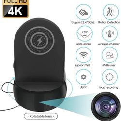Hidden Camera Spy Camera WiFi Wireless Phone Charger, Nanny Spy Cam Motion Activated,HD1080P/4K (Rotate Lens) with 250°Viewing Angle, camaras espias o