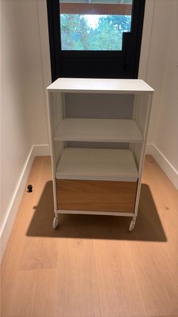 White Metal Rolling Storage Cart with Drawer