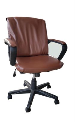 Like-New Brown Faux Leather Swivel Executive Office Chair – Freshly Upholstered!