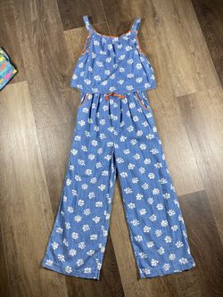 Mini Boden Floral Chambray Pant Jumpsuit Girls Size 13-14