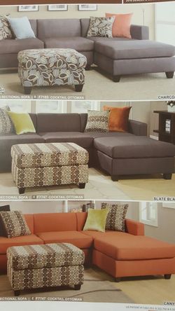 sectional Grey or orange 102x66 with 4 pillows, Ottoman separately