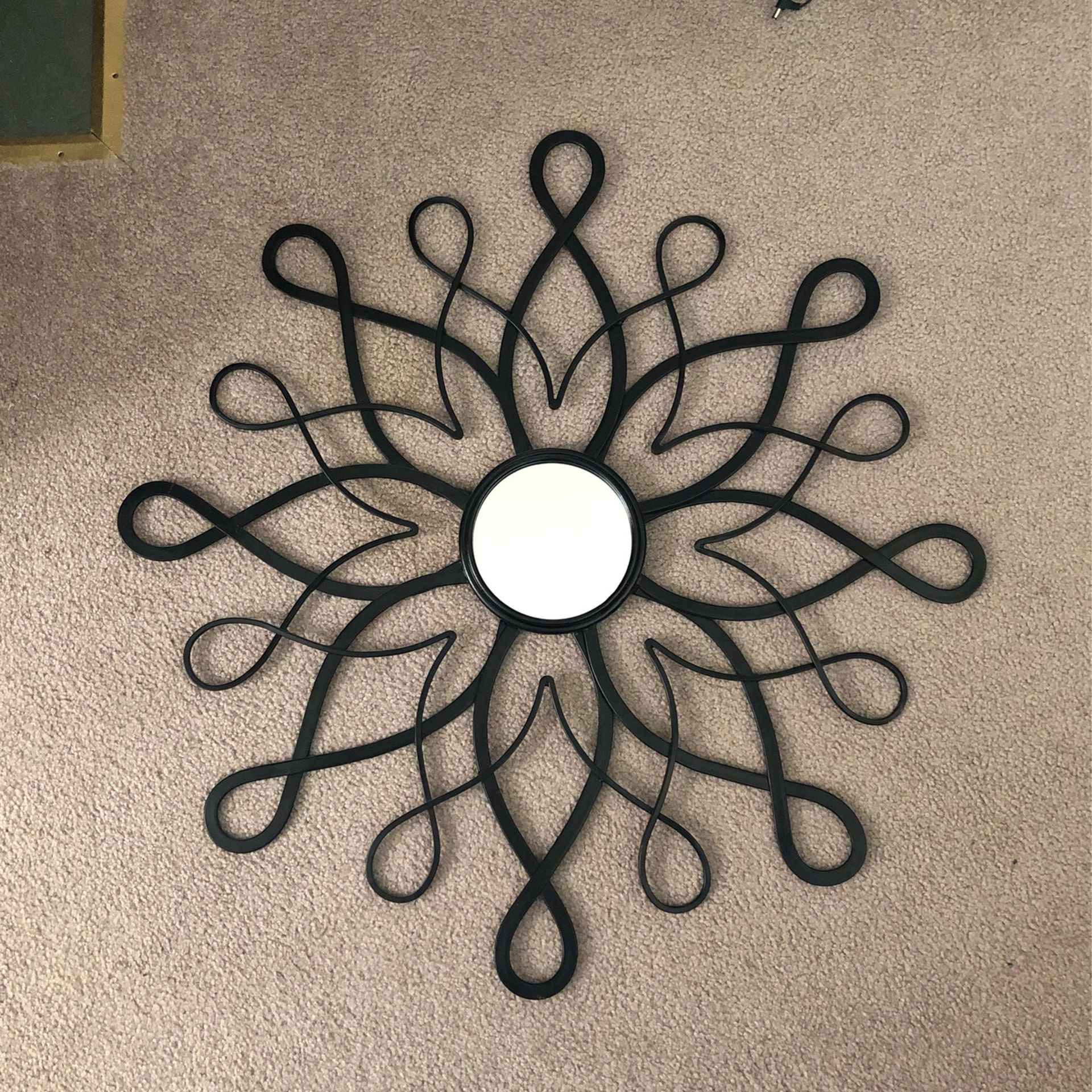 Black Metal Flower Motif Mirror