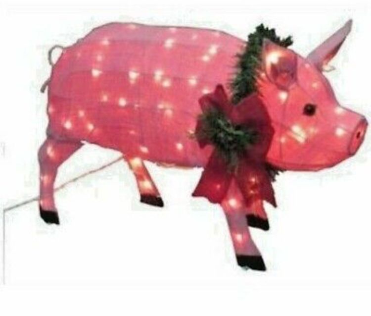 Large pre-lit lighted Christmas yard decor Pig holiday Xmas