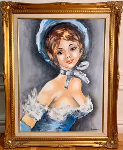 Painting - Dreamy Blue Bonnet Girl Portrait