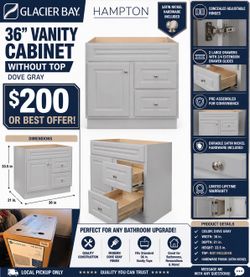 Glacier Bay Hampton 36in Bath Vanity Cabinet Dove Gray