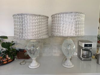 White Marble & Crystal Table Lamps by Waterford