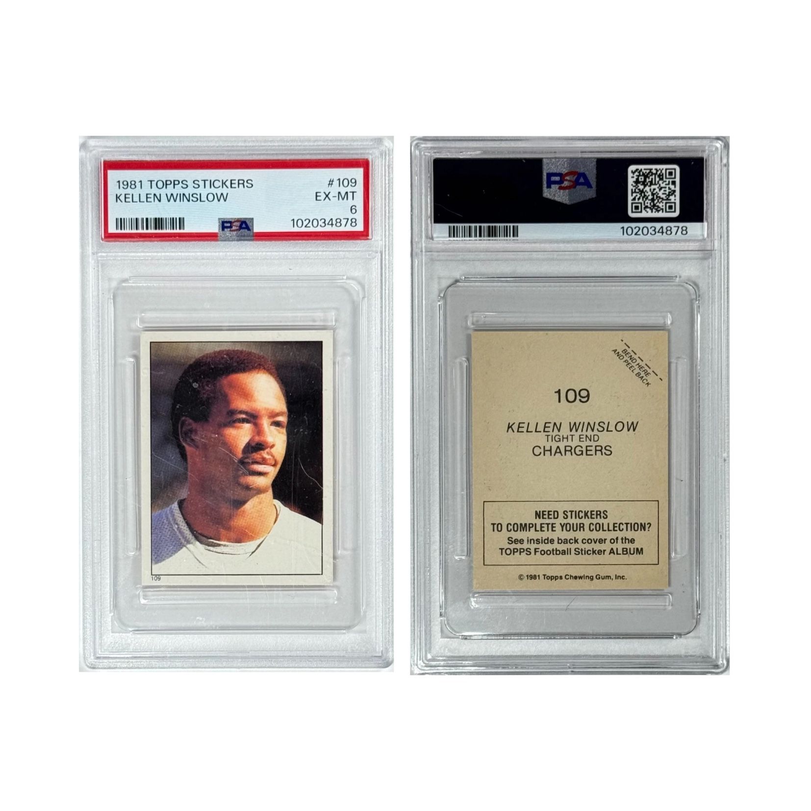 Kellen Winslow 1981 Topps Stickers #109 PSA 6 (EX-MT) Football Card