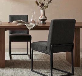 VKNOW Juego de sillas tapizadas para comedor de 2, sillas modernas para comedor, silla de cocina de lino, silla de cena con base de metal negro para c