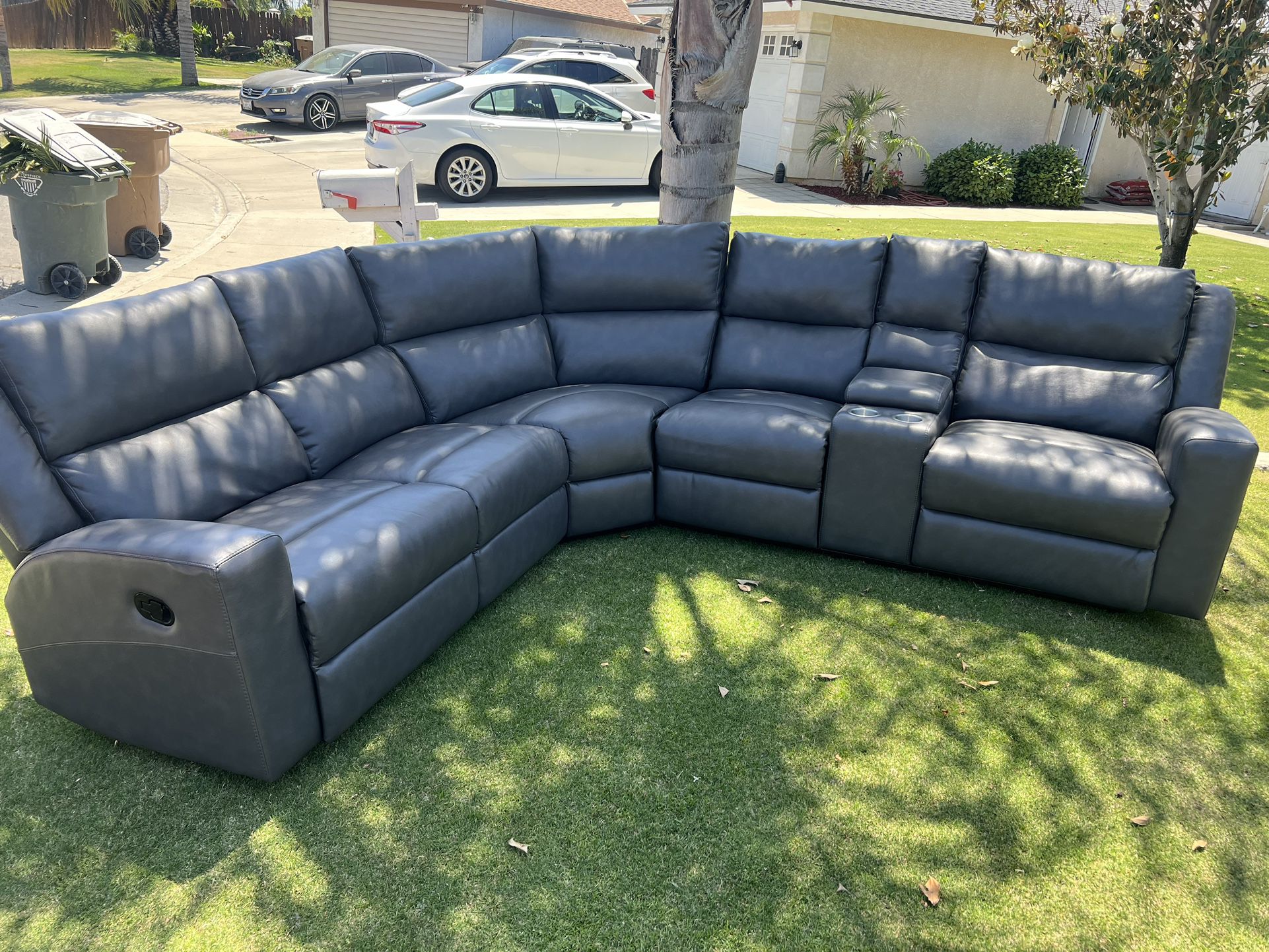 Gray Leather Sectional Recliners 