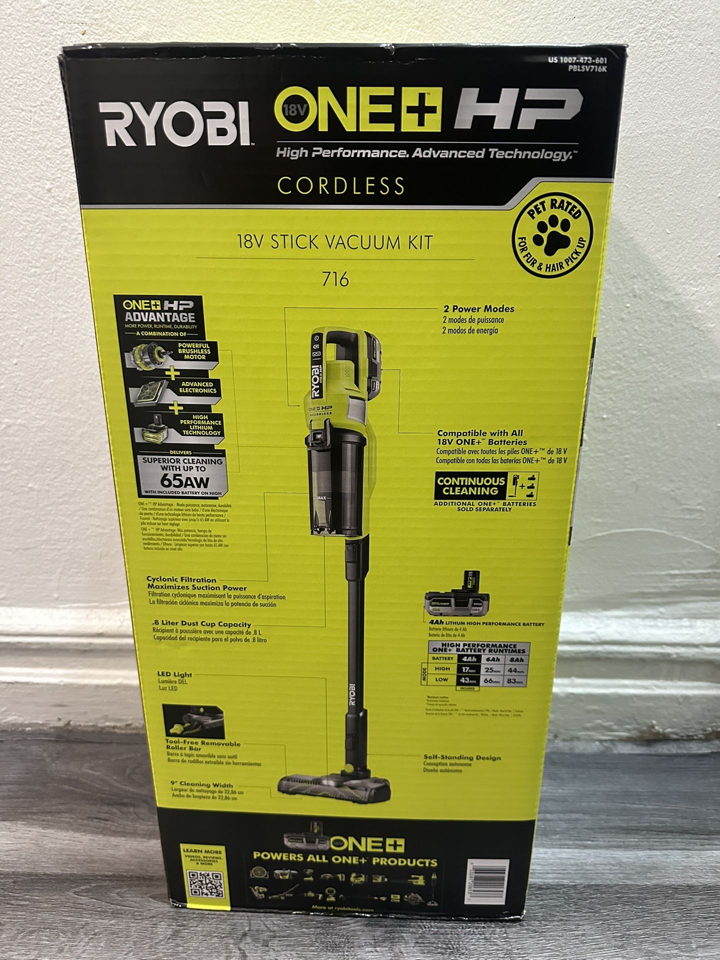 RYOBI 18V Cordless Stick Vacuum Cleaner Kit with Battery and Charger