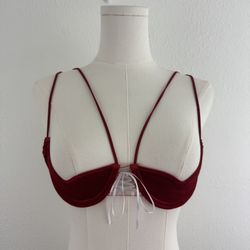 RISQUÉ Red Velvet White Corset Lace Up Strappy Lingerie Cupless Shelf Bra