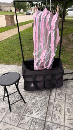 Dream Duffel Large Black Bag Dance rolling Luggage Retractable Hanging garment Rack and stool