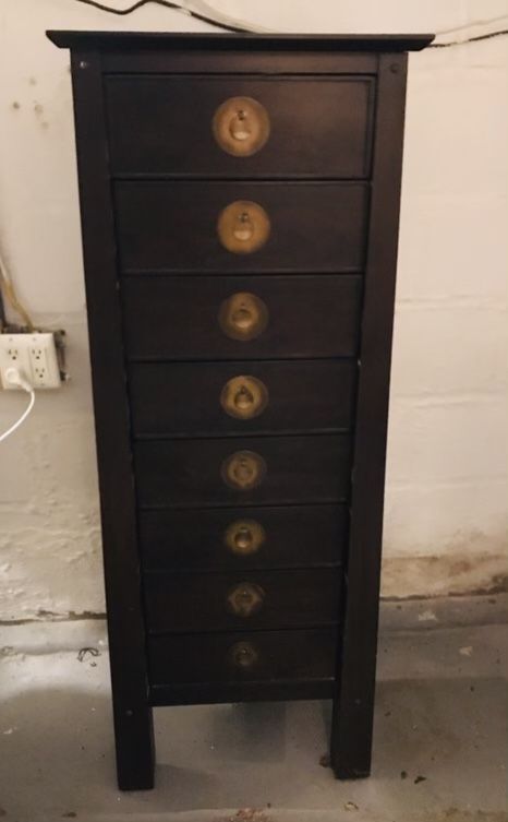 Small, Antique tall wooden chest of drawers