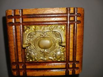 +Vintage Carved wood Sewing Machine Drawer Oak Wood Antique Brass Plate with Pull 15" x 4 3/4" x 4"


