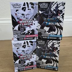For Sale:
Brand New in Box Pokemon Trading Card Game TCG Scarlet & Violet Black Bolt and White Flare Booster Bundle