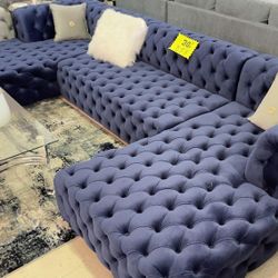 Amora Blue Modern Luxury Sectional Sofa with Double Chaise /P