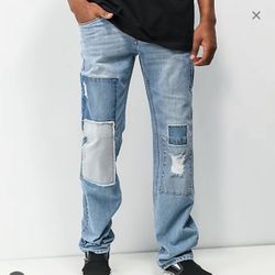 NWT New Men’s 32”w x 33” Zumiez Sledgehammer Patched Distressed Jean Skater