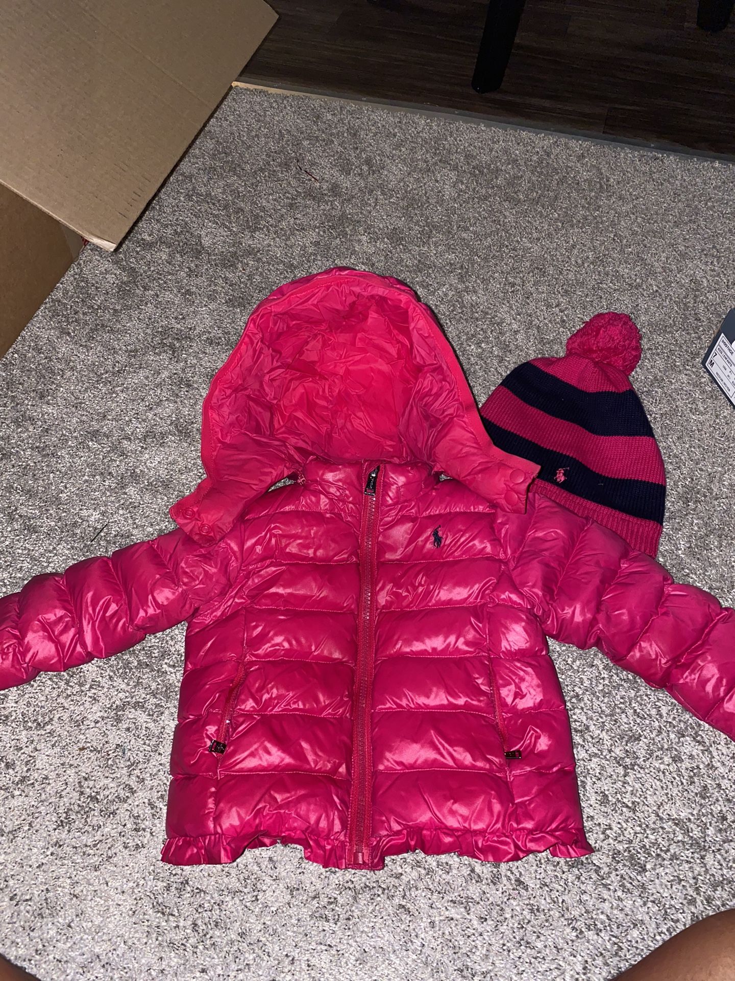 Toddler Girl Hot Pink Polo Ralph Lauren Coat & Hat
