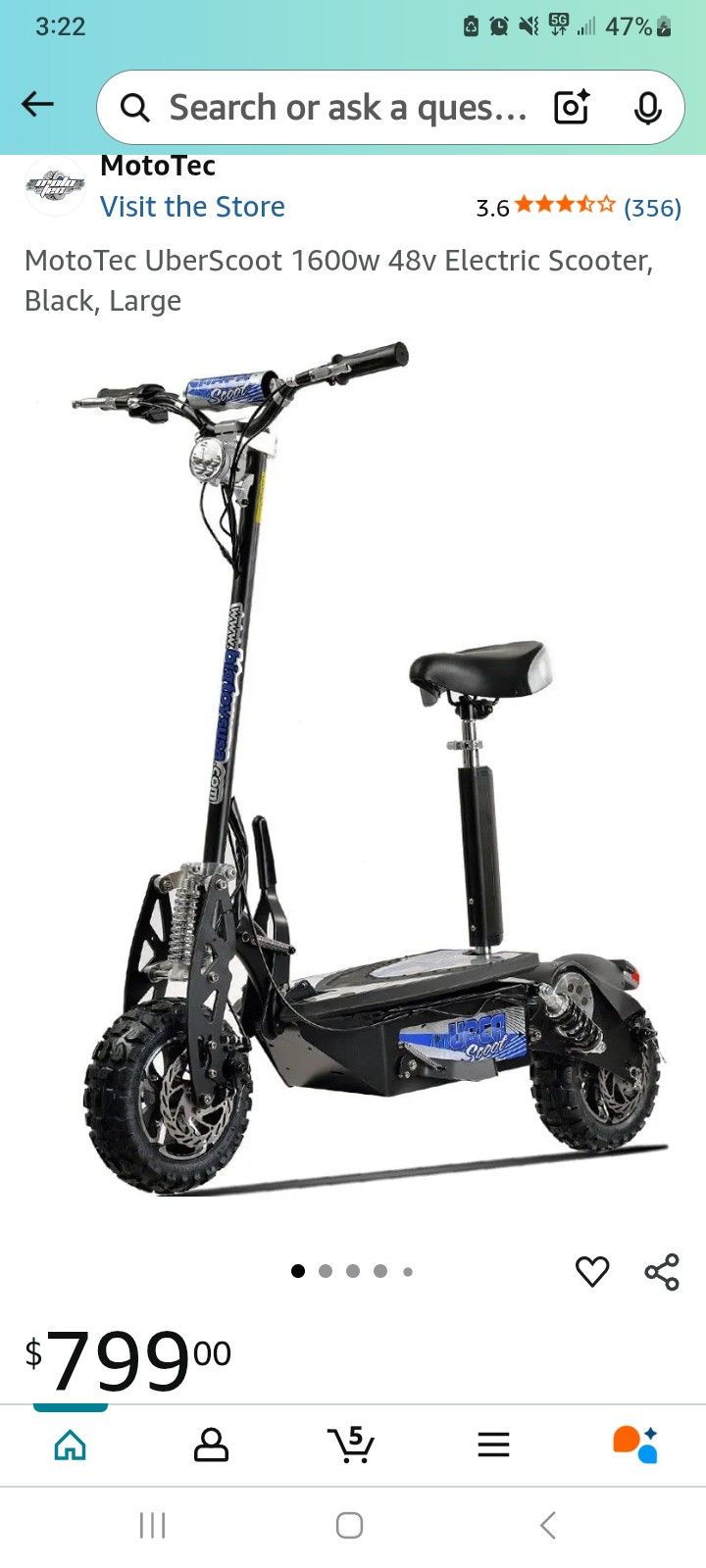 Uberscoot 1600w 48v Lithium Upgraded 52v 24Ah Battery, Charger Included