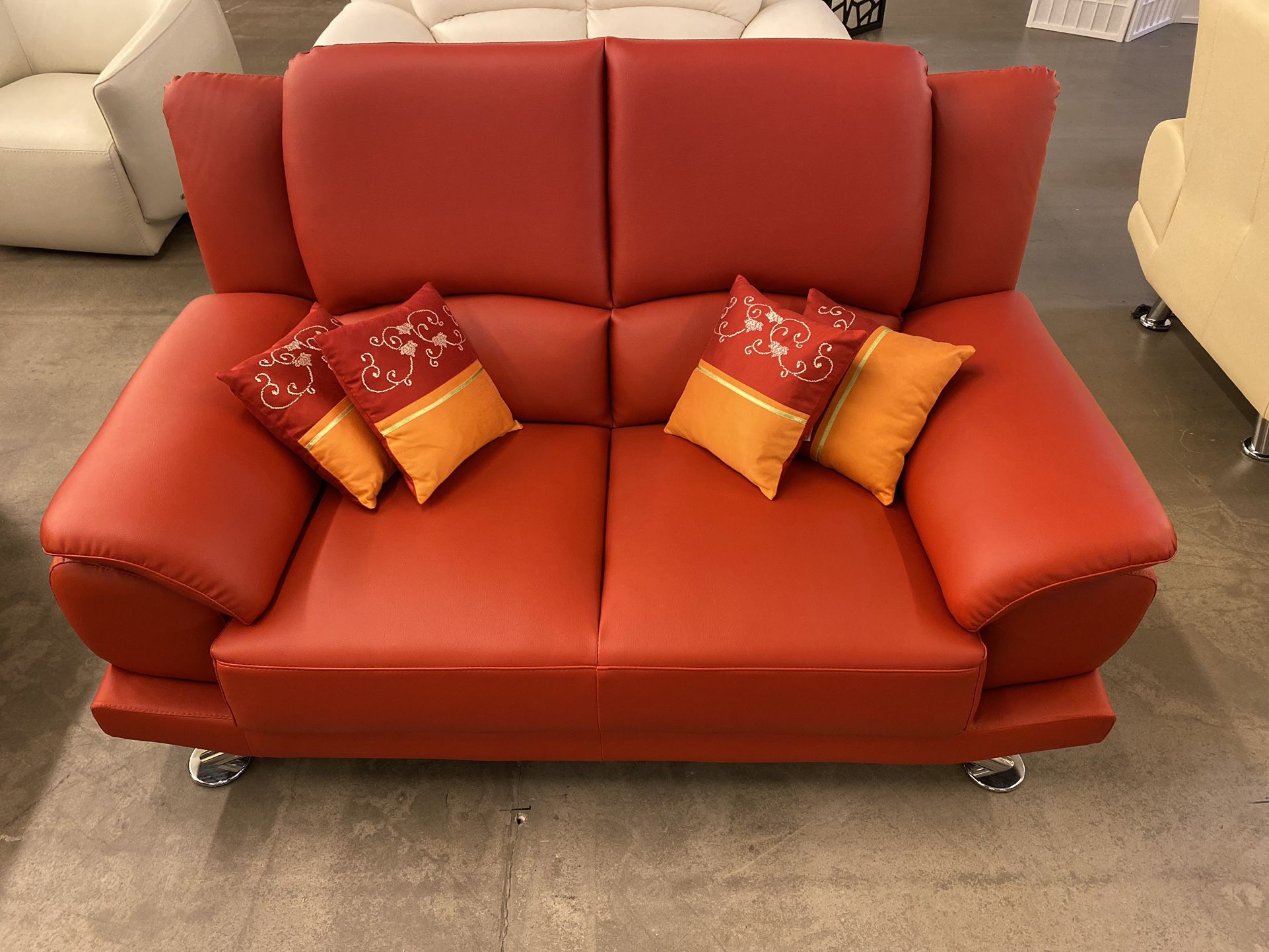 New Full Leather Red Loveseat 