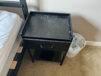 Black Wood Nightstand with Power