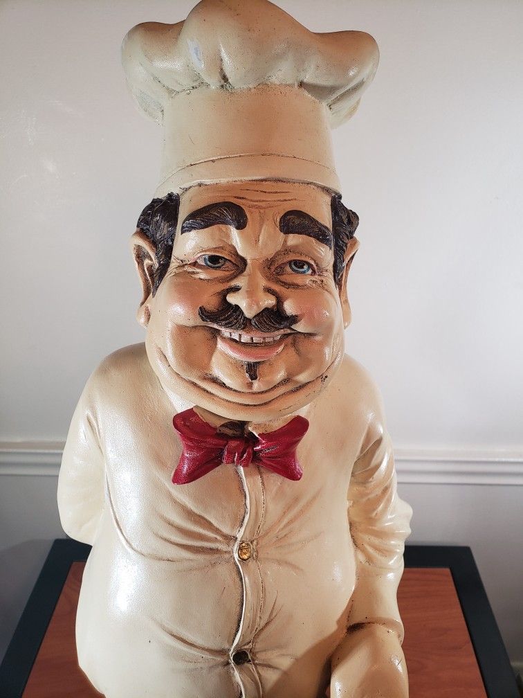 27in Menu Sign Holding Chef Statue Sculpture Figurine Display (See