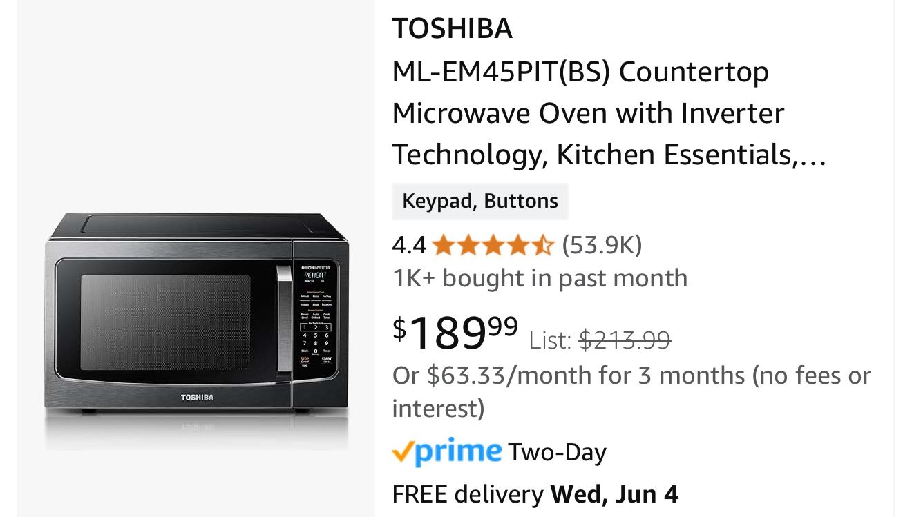 1.6cu ft Toshiba Microwave