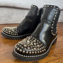 Black and silver studded leather ankle boots
