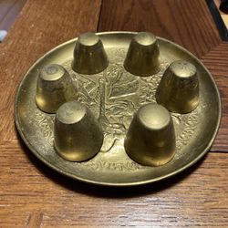 Brass Turkish Coffee Cups On Tray