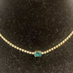 New CZ WOMENS 18k Green Sapphire Necklace Choker 16-18”