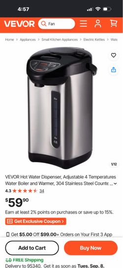 VEVOR Hot Water Dispenser 4.0L Stainless Steel