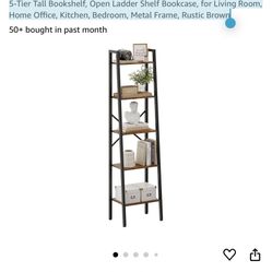 Hoctieon Industrial Ladder Bookshelf, Multifunctional Ladder Shelf, 5-Tier Tall Bookshelf, Open Ladder Shelf Bookcase, for Living Room, Home Office, K