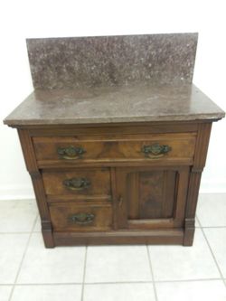 Antique East Lake Washstand with Original Marble Top & Backsplash