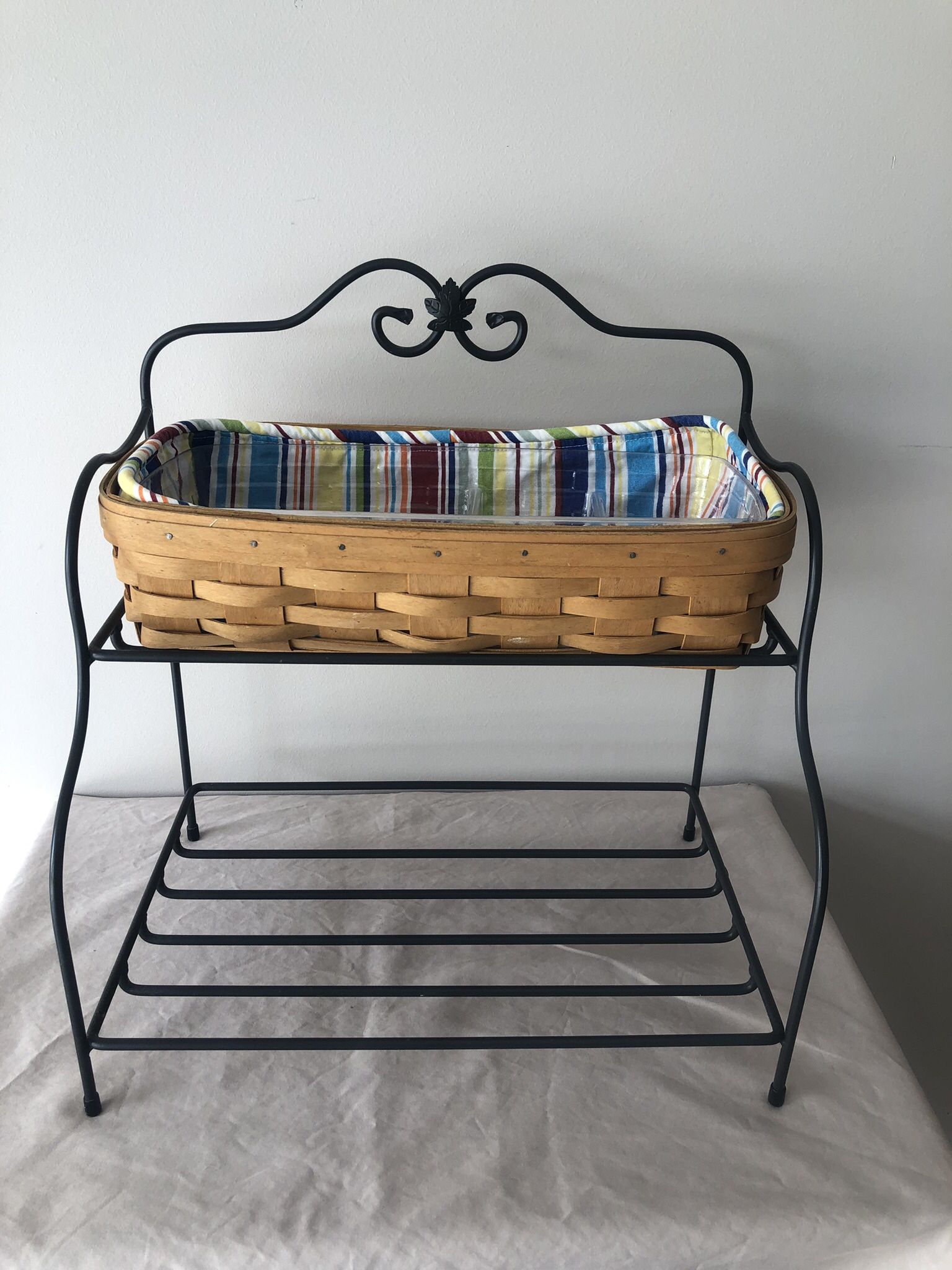 Longaberger Wrought iron 2 Tier Short Bakers Rack W/2004 Basket Signed