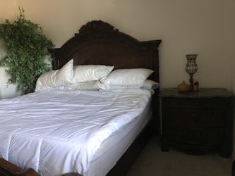 King size solid wood bedroom set with night stand marble top