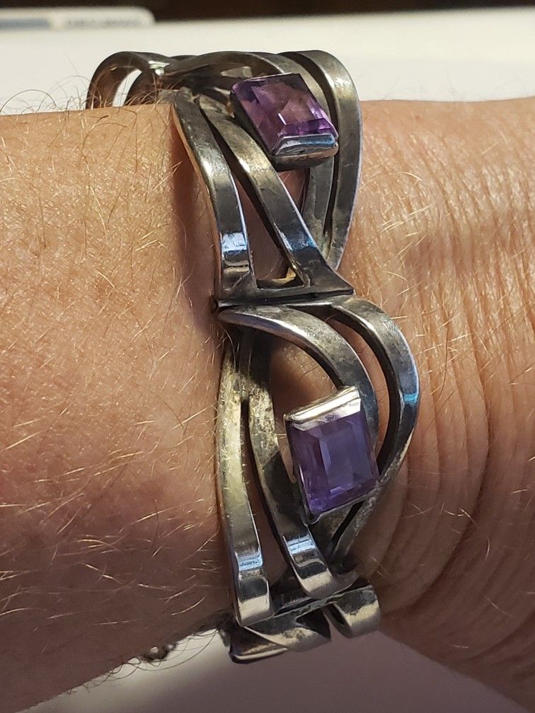 Genuine Sterling Silver And Amethyst Bracelet