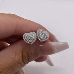 Stunning Heart Shaped Earrings, Screw Back - 925 Silver & Moissanite