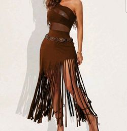 Women's Sexy Vintage Tassel Asymmetric Gothic Patchwork Party Dress size Small