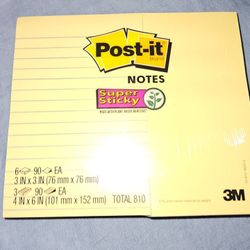 3M Post-it Notes ~ 3M Trademark Canary Yellow ~ 9 Pads TOTAL 810 ~ Sealed Sticky Notes