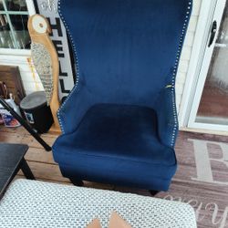 Beautiful Blue Suede Chair And Ottoman 