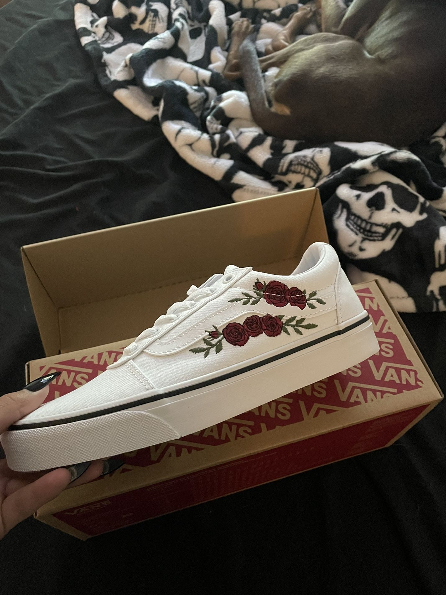 White Rose Embroidered Vans