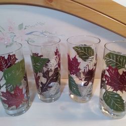 Set of 4 Vintage Glass Tumblers Autumn Leaves

