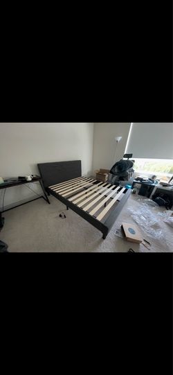 Queen Size Gray Upholstered Bed Frame with Headboard – Disassembled