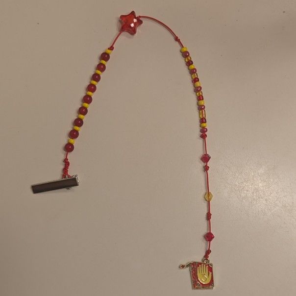 ✨ Gravity Falls Journal 3 Beaded Hair Wrap – 13" Handmade, Reusable & Cute with Alligator Clip + Enamel Charm ✨