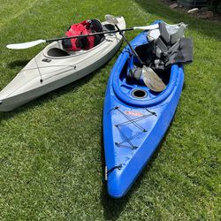 Two Viper Kayaks w/ accessories, Travel and Storage Racks