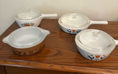 Vintage Mid-Century Pyrex & CorningWare Cookware Set (4 Pots + Lids) – MINT