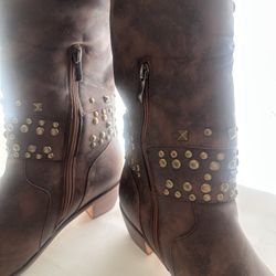Brown Studded Knee-High Boots – Size 40 (US 9.5)