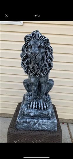 3 foot tall stone colored lion statue