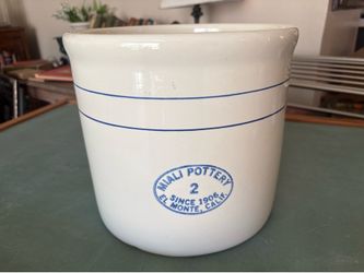 Antique Blue and Ivory  Miali Pottery 2 El Monte Crock